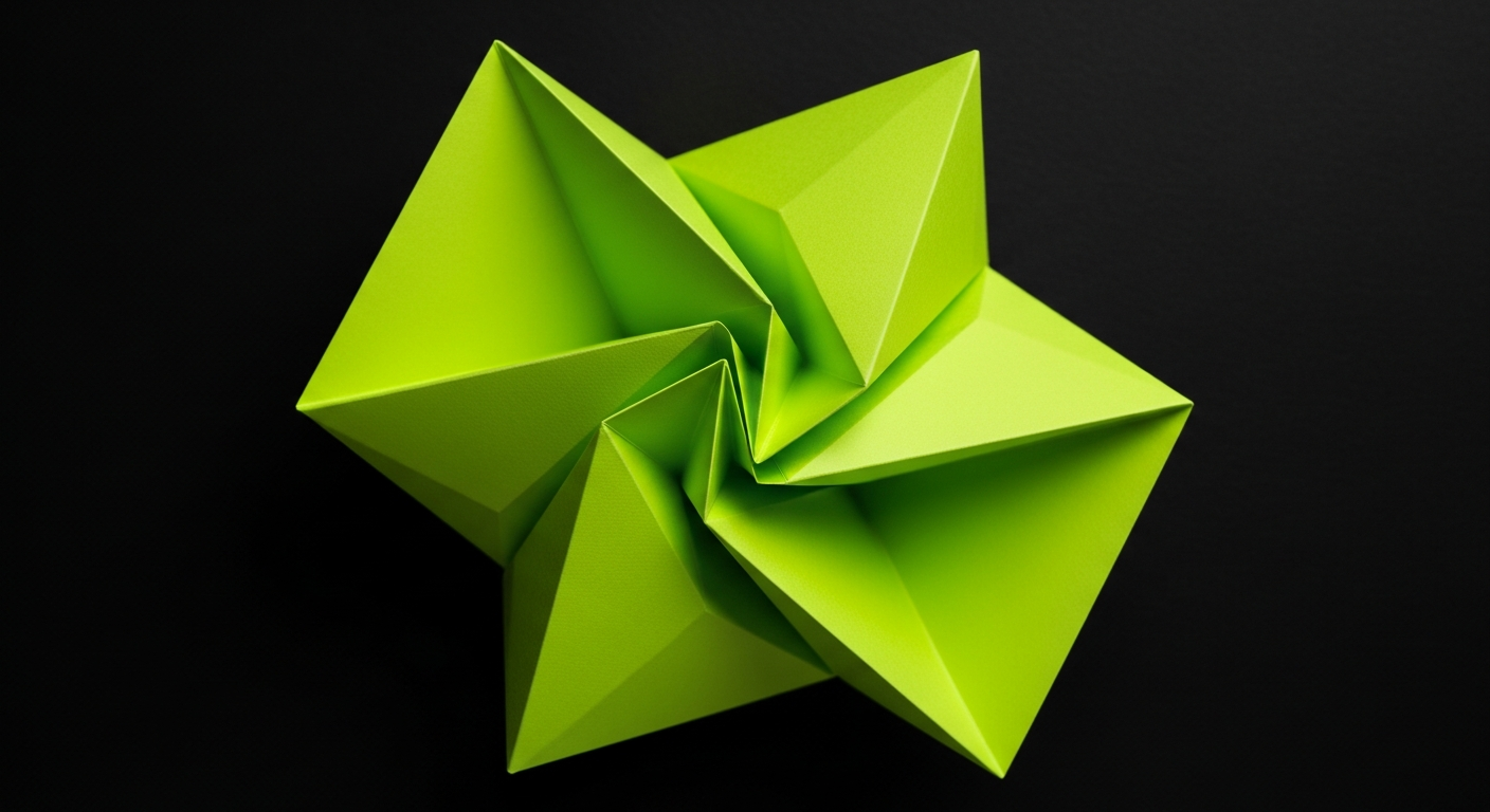 Abstract lime green origami sculpture
